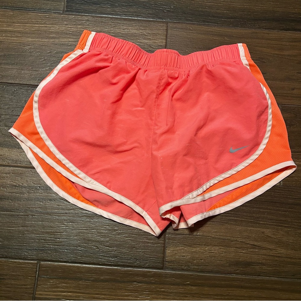 Nike Women’s Dri-Fit Shorts Medium Orange Pink Pull On Stretch Waist Drawstring